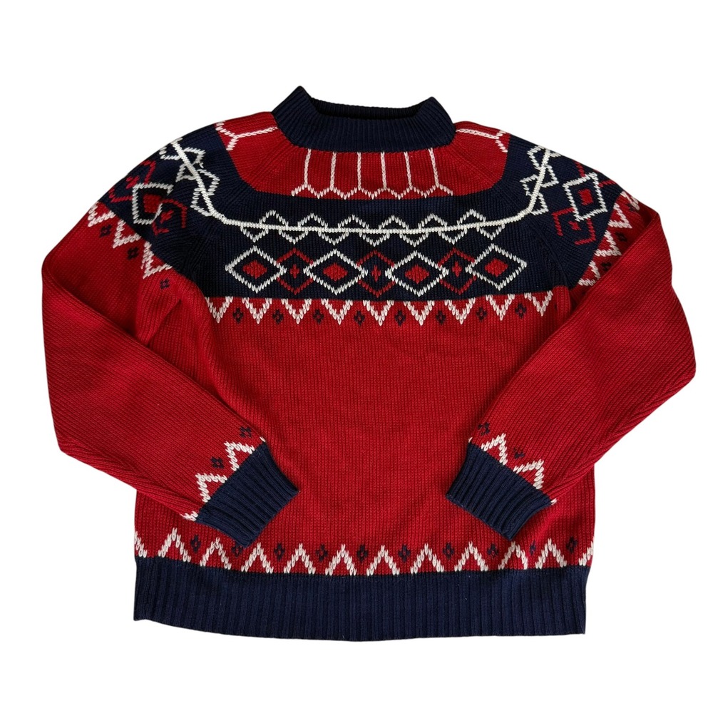 Vintage JCPenney Mens Nordic Fair Isle Sweater Red Navy Blue Size M Acrylic Ski